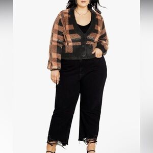 NWT City Chic Sz Large Women’s Noami Fuzzy Heavy Macchiato Check Sweater Top $49